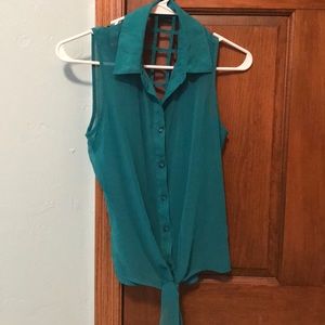 Teal button up sleeveless shirt